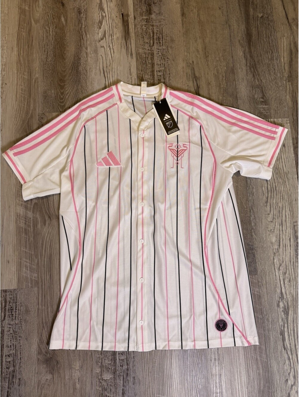 NWT Adidas Inter Miami CF MLS Baseball-Style Jersey White Pink Black Men’s Large